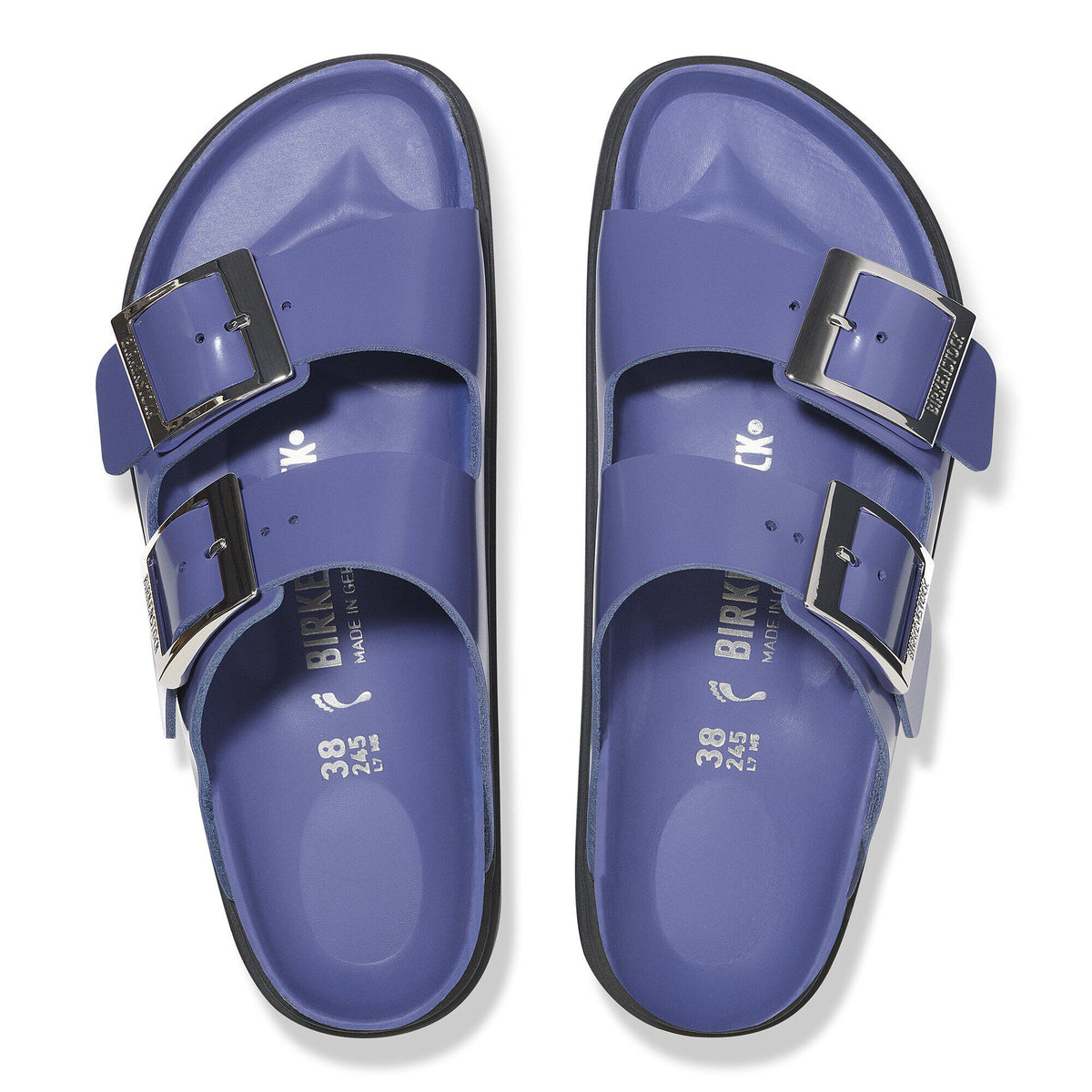 Arizona Droplet Buckle Natural Leather Patent in Color High Shine Purple Dusk | Birkenstock