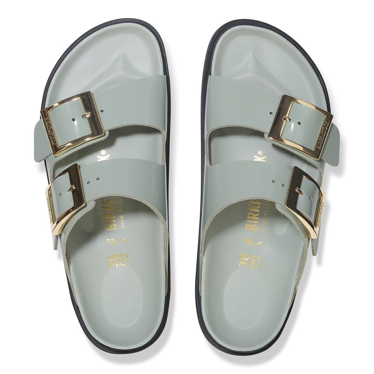 Arizona Droplet Buckle Natural Leather Patent in Color High Shine Pure Sage | Birkenstock