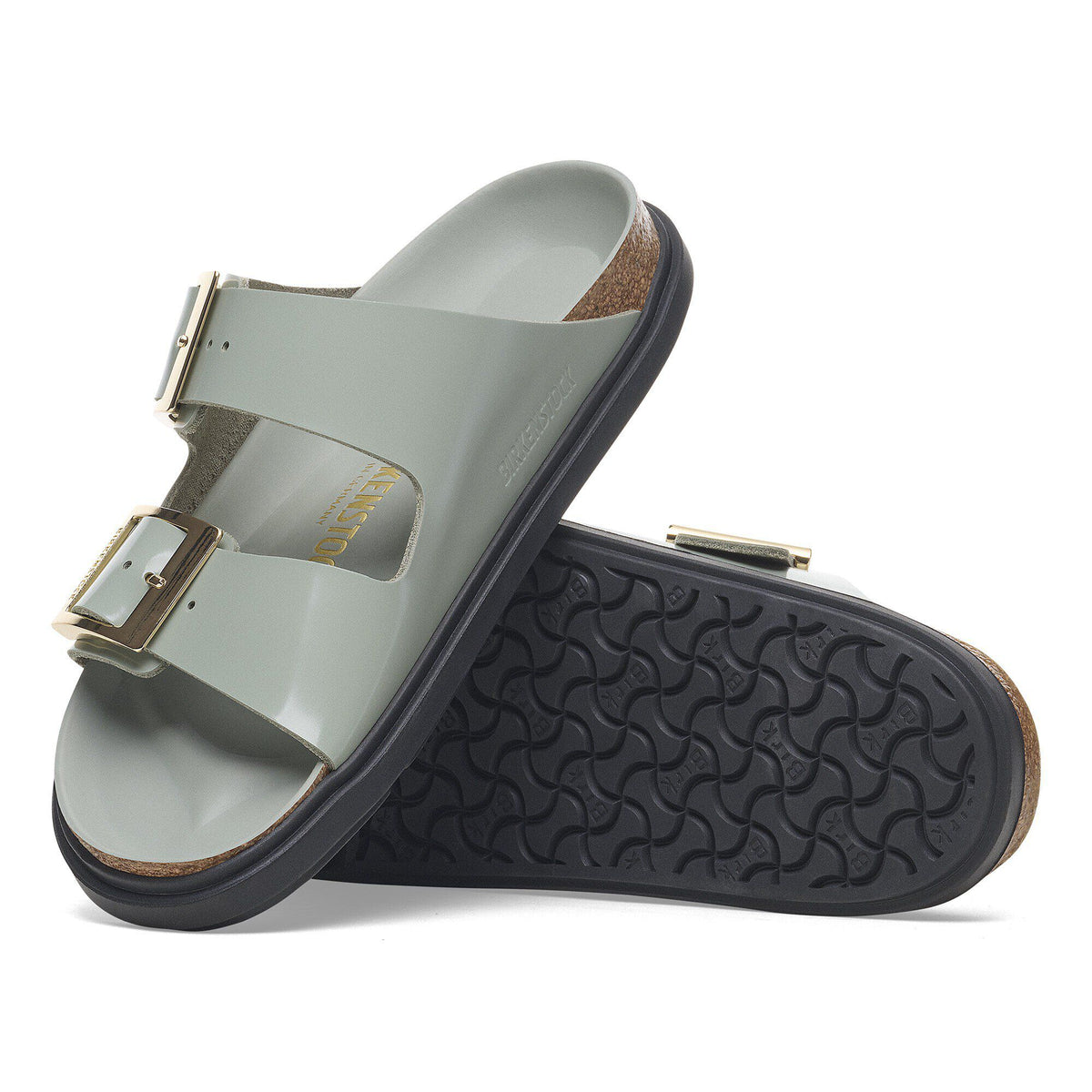 Arizona Droplet Buckle Natural Leather Patent in Color High Shine Pure Sage | Birkenstock