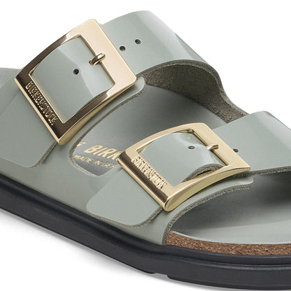 Arizona Droplet Buckle Natural Leather Patent in Color High Shine Pure Sage | Birkenstock