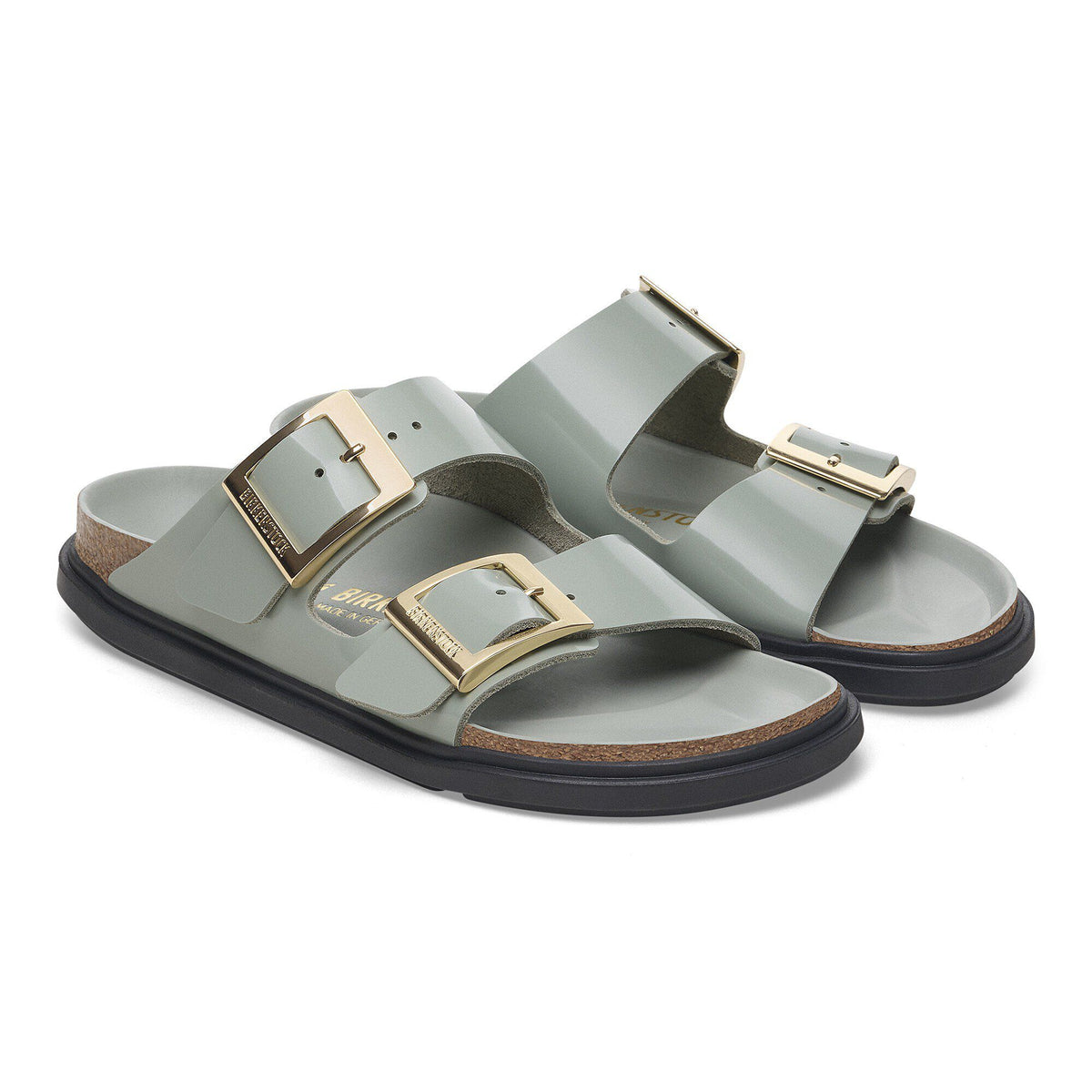 Arizona Droplet Buckle Natural Leather Patent in Color High Shine Pure Sage | Birkenstock
