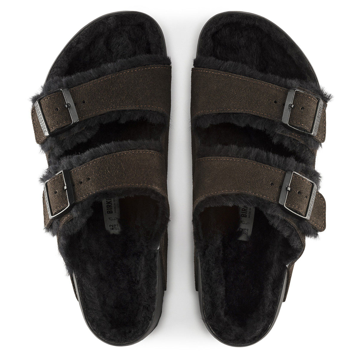 Arizona Shearling Suede Leather in Color Mocha/Black | Birkenstock