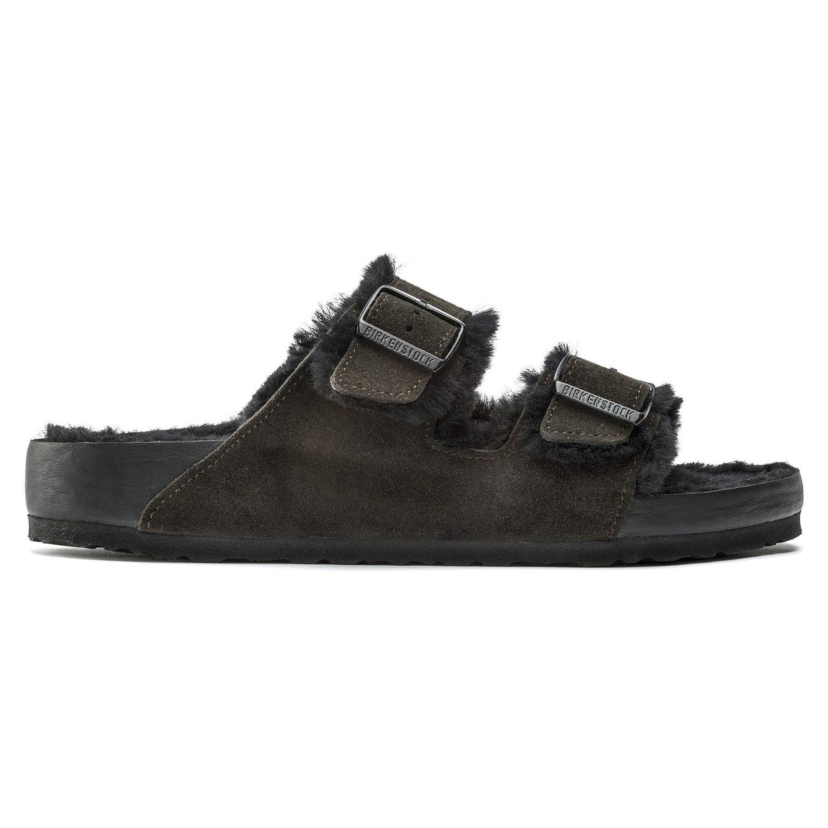 Arizona Shearling Suede Leather in Color Mocha/Black | Birkenstock