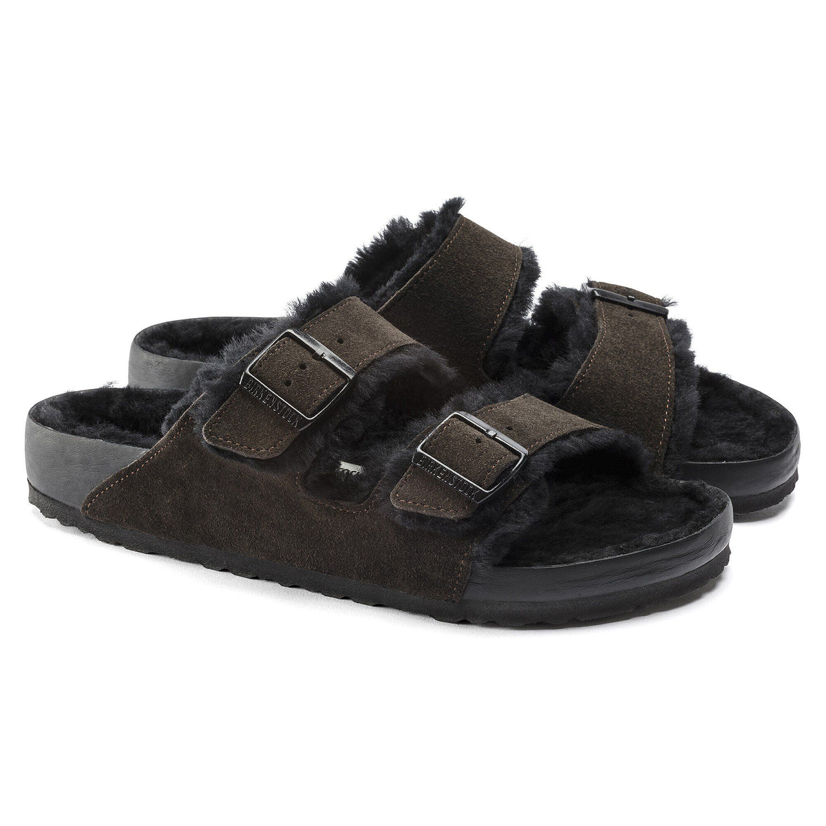 Arizona Shearling Suede Leather in Color Mocha/Black | Birkenstock