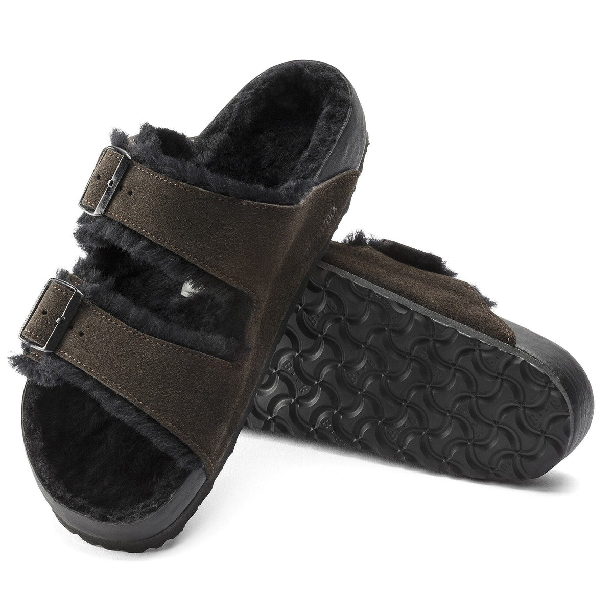 Arizona Shearling Suede Leather in Color Mocha/Black | Birkenstock
