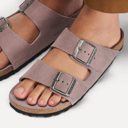 Arizona Soft Footbed Suede Leather in Color Faded Purple Tonal | Birkenstock