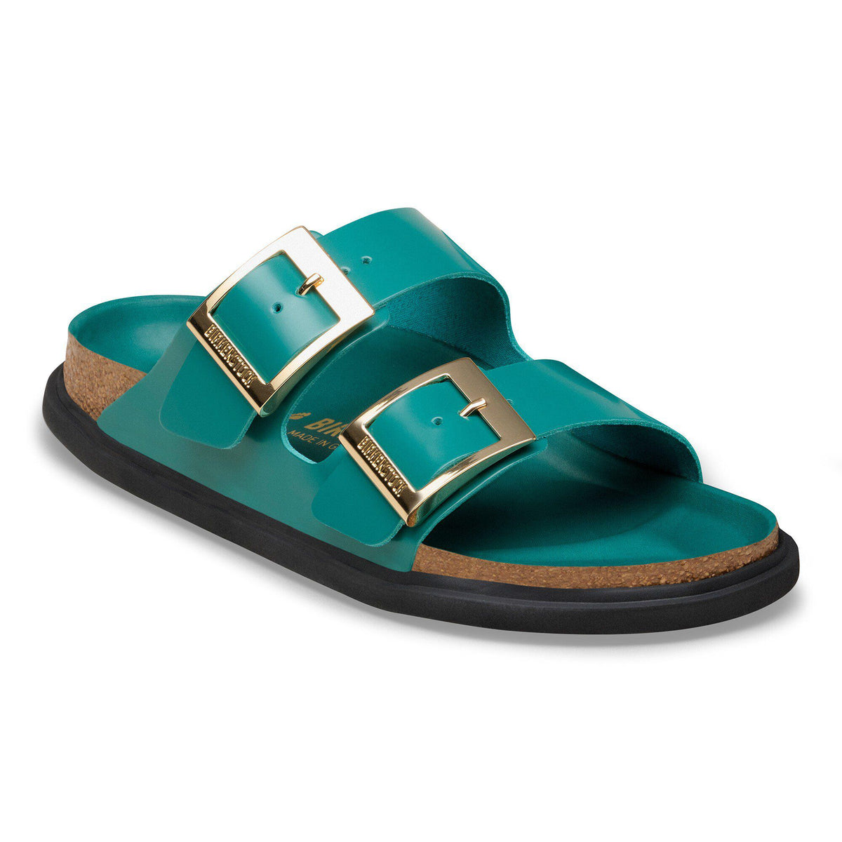 Arizona Droplet Buckle Natural Leather Patent in Color High-Shine Dark Teal | Birkenstock