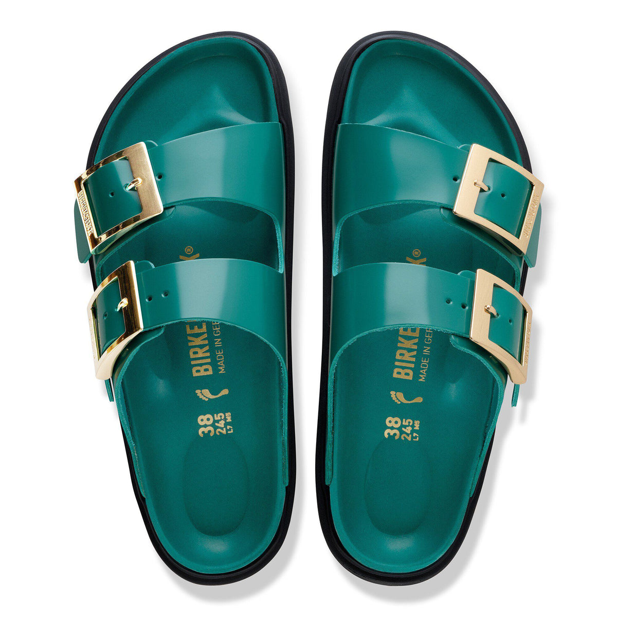 Arizona Droplet Buckle Natural Leather Patent in Color High-Shine Dark Teal | Birkenstock