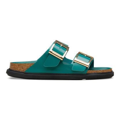Arizona Droplet Buckle Natural Leather Patent in Color High-Shine Dark Teal | Birkenstock