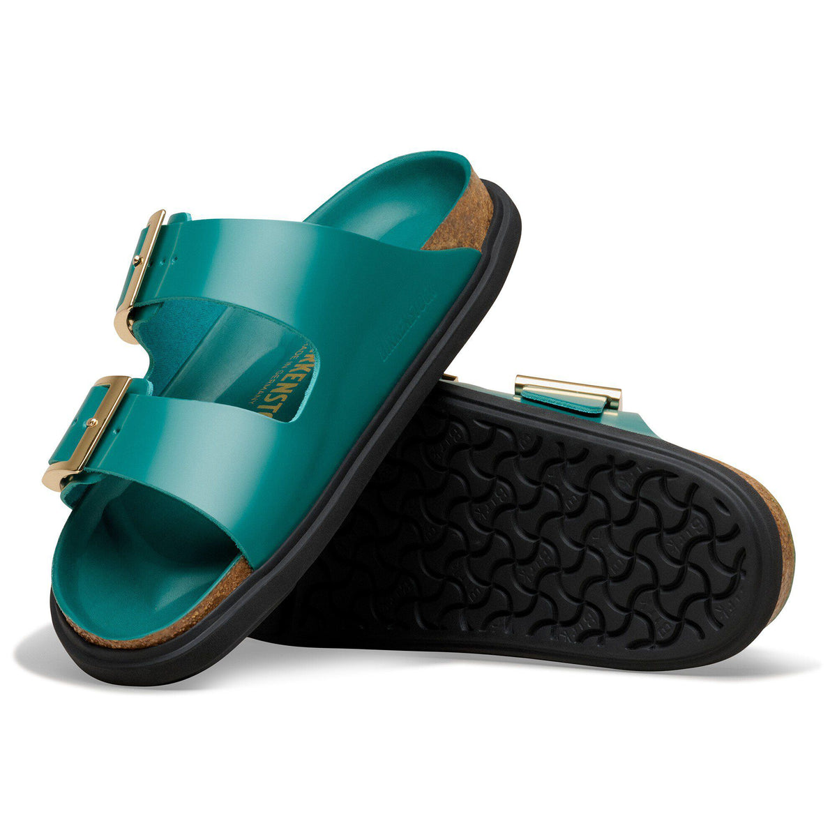 Arizona Droplet Buckle Natural Leather Patent in Color High-Shine Dark Teal | Birkenstock