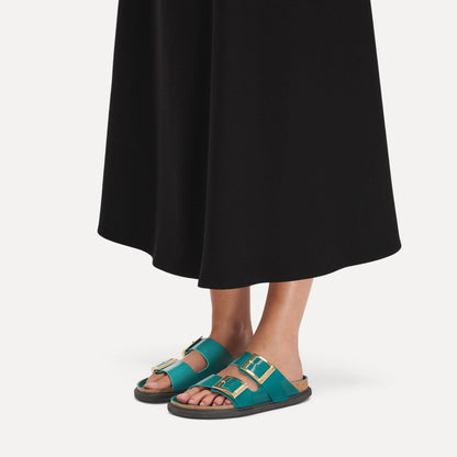 Arizona Droplet Buckle Natural Leather Patent in Color High-Shine Dark Teal | Birkenstock