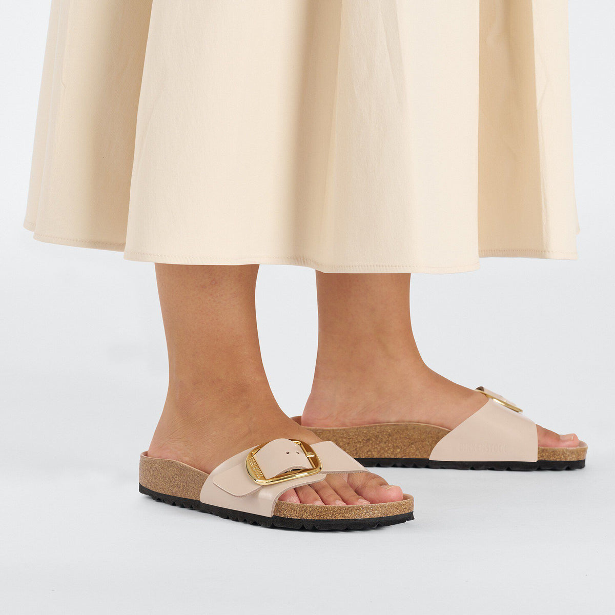 Madrid Big Buckle Natural Leather Patent in Color High Shine New Beige | Birkenstock