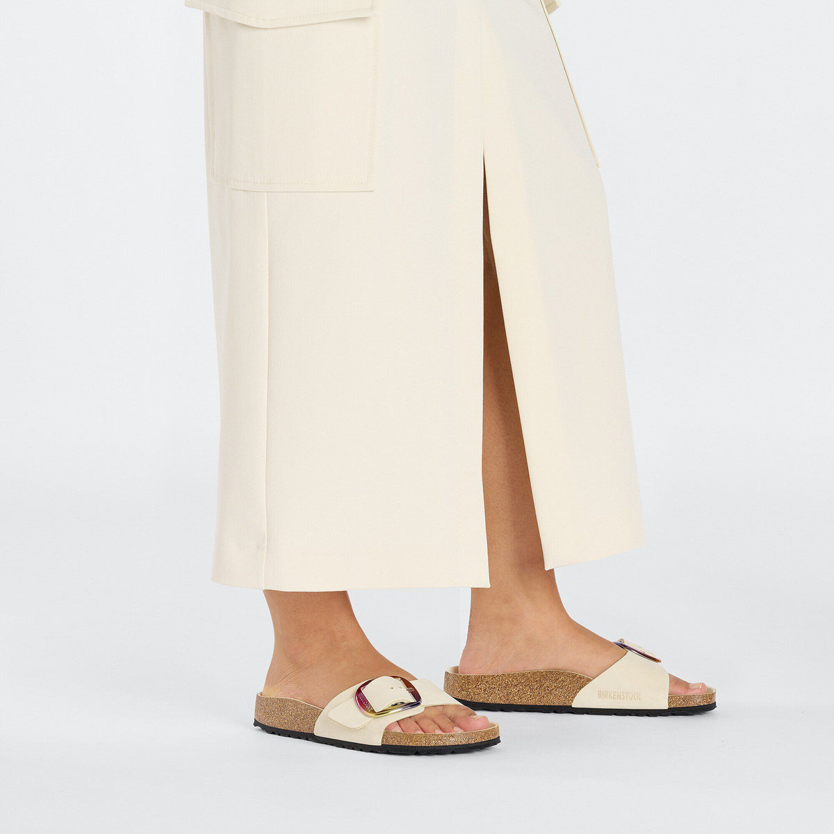 Madrid Big Buckle Nubuck Leather in Color Ecru | Birkenstock