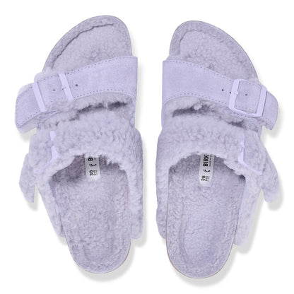 Arizona Teddy Split Suede Leather-Shearling in Color Purple Fog | Birkenstock