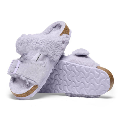 Arizona Teddy Split Suede Leather-Shearling in Color Purple Fog | Birkenstock