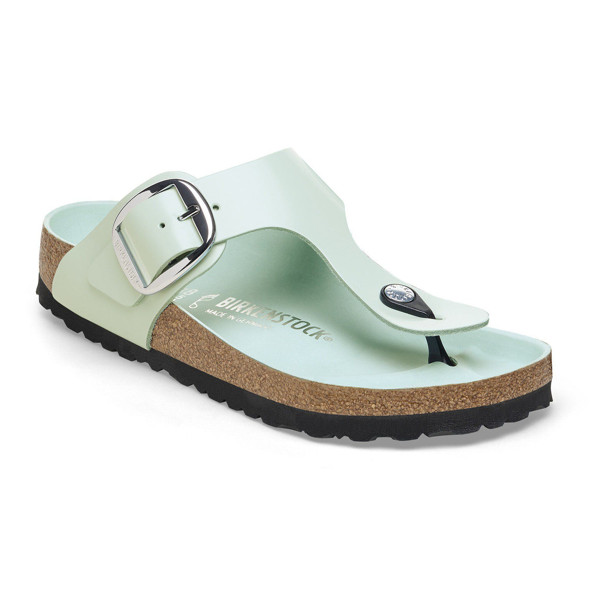 Gizeh Big Buckle Natural Leather Patent in Color High Shine Surf Green | Birkenstock