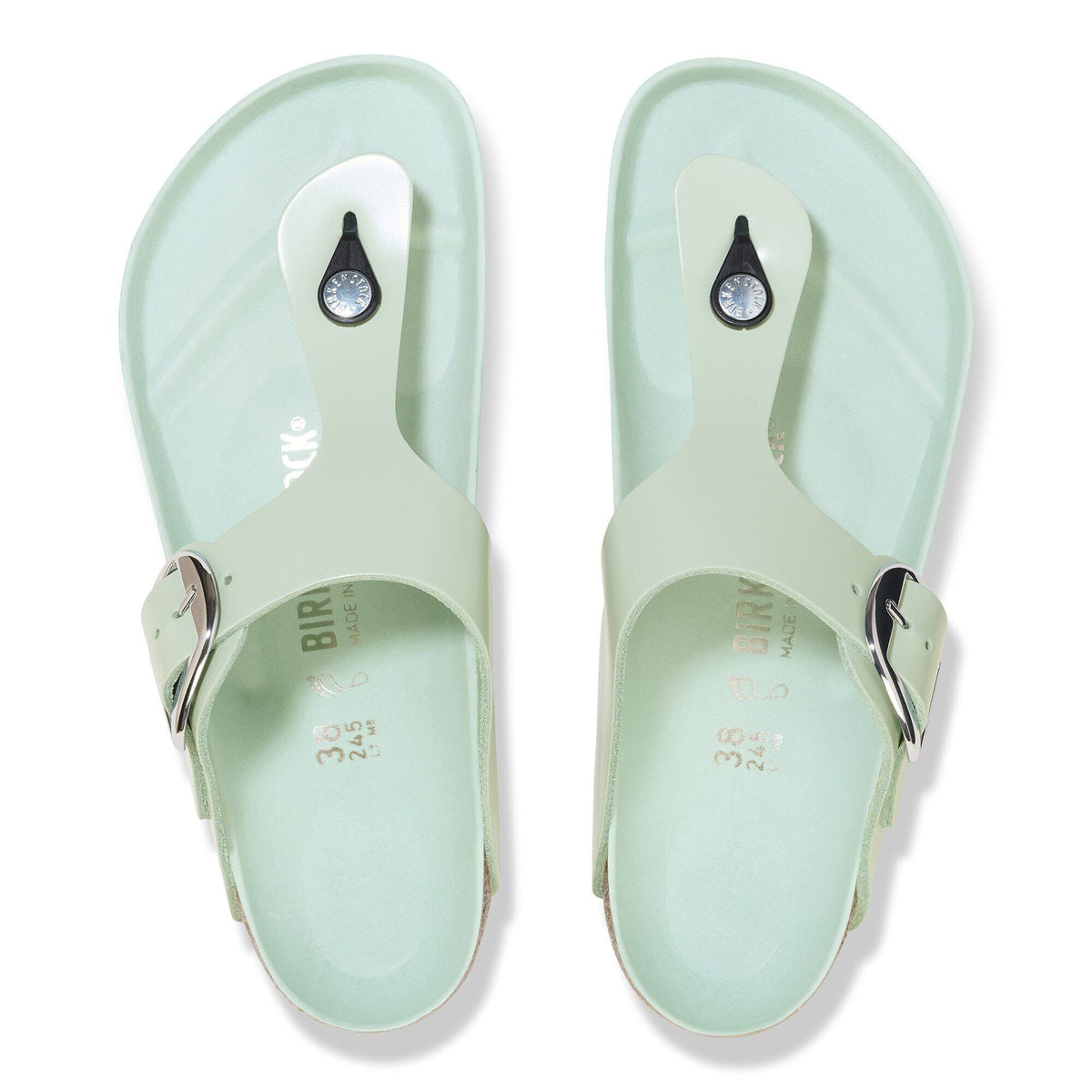 Gizeh Big Buckle Natural Leather Patent in Color High Shine Surf Green | Birkenstock