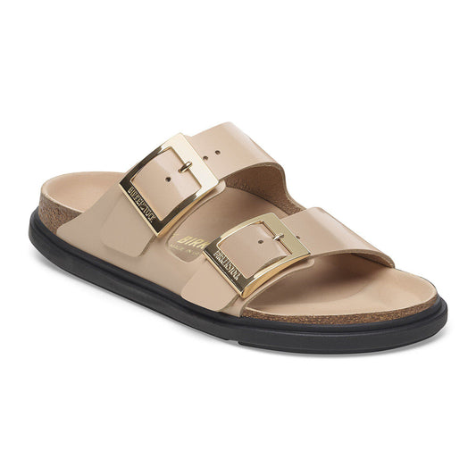 Arizona Droplet Buckle Natural Leather Patent in Color High Shine New Beige | Birkenstock