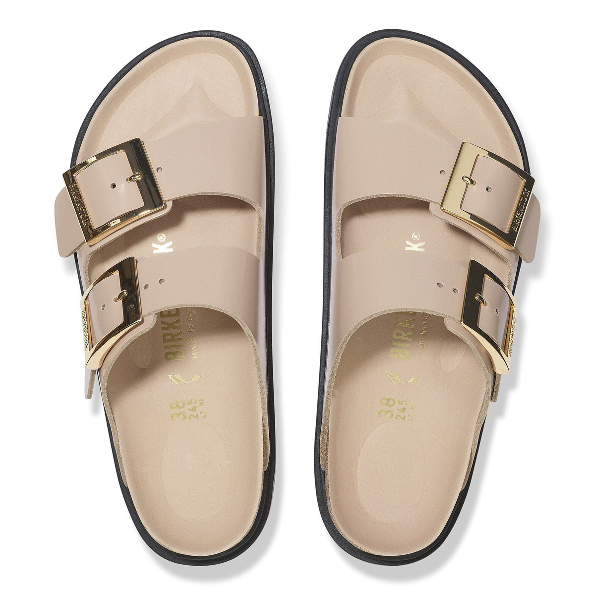 Arizona Droplet Buckle Natural Leather Patent in Color High Shine New Beige | Birkenstock