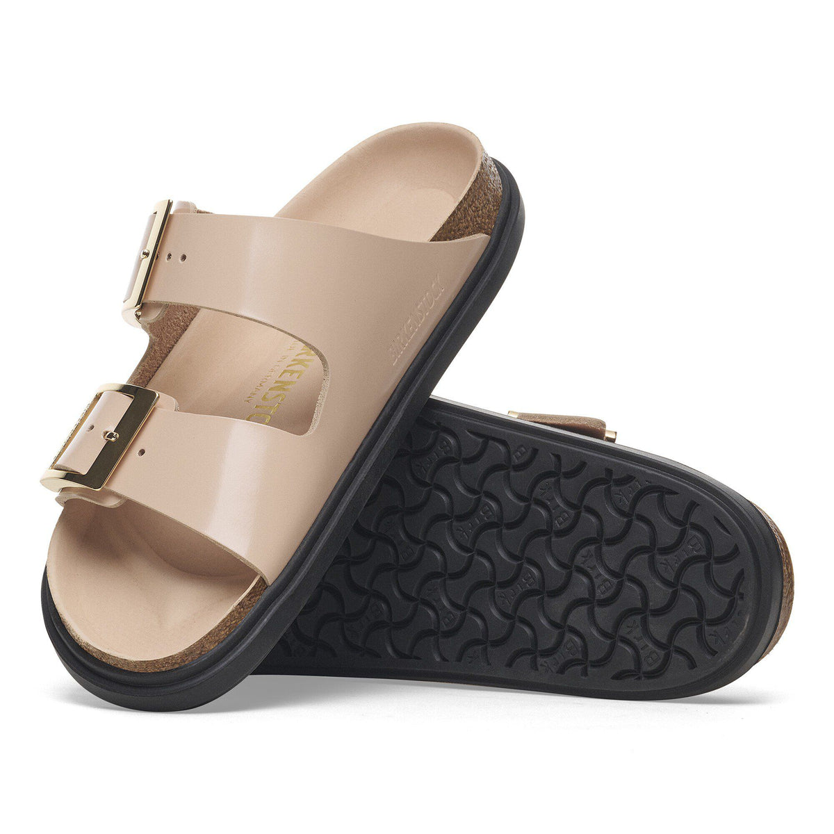 Arizona Droplet Buckle Natural Leather Patent in Color High Shine New Beige | Birkenstock
