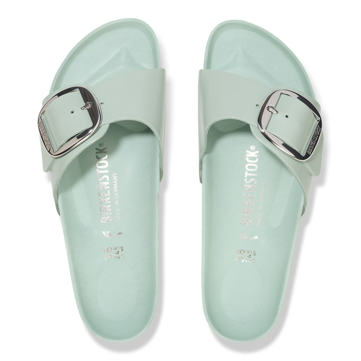 Madrid Big Buckle Natural Leather Patent in Color High-Shine Surf Green | Birkenstock
