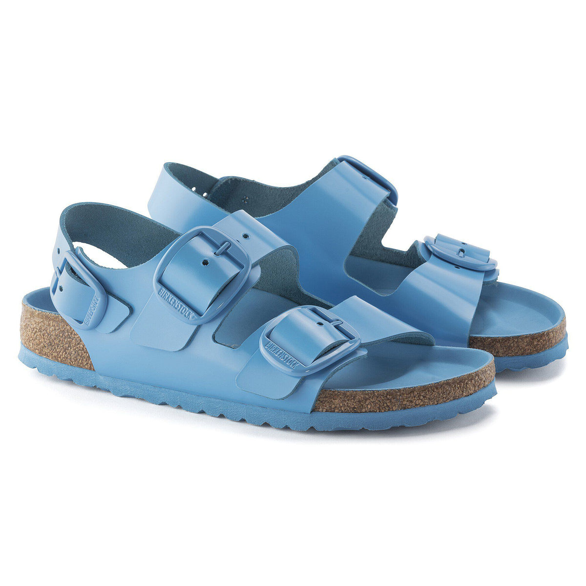 Milano Big Buckle Natural Leather Patent in Color High Shine Sky Blue | Birkenstock