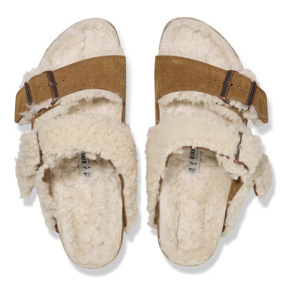 Arizona Teddy Split Suede Leather-Shearling in Color Mink | Birkenstock