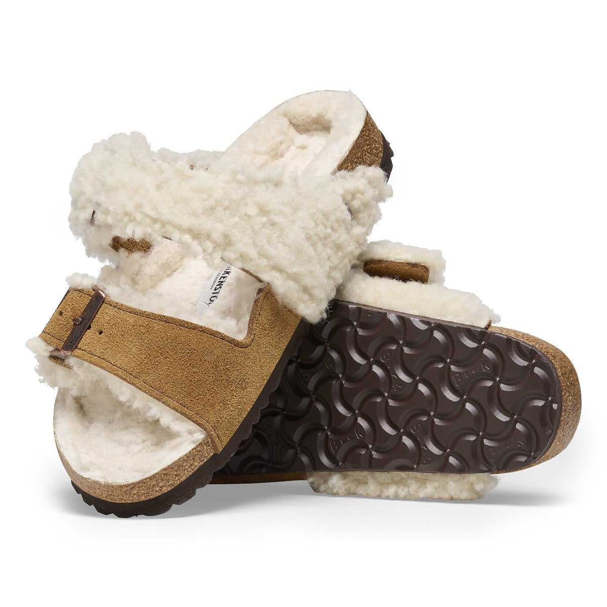 Arizona Teddy Split Suede Leather-Shearling in Color Mink | Birkenstock
