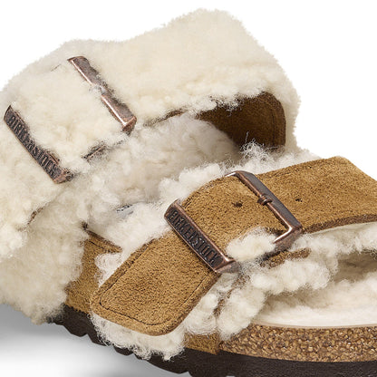 Arizona Teddy Split Suede Leather-Shearling in Color Mink | Birkenstock