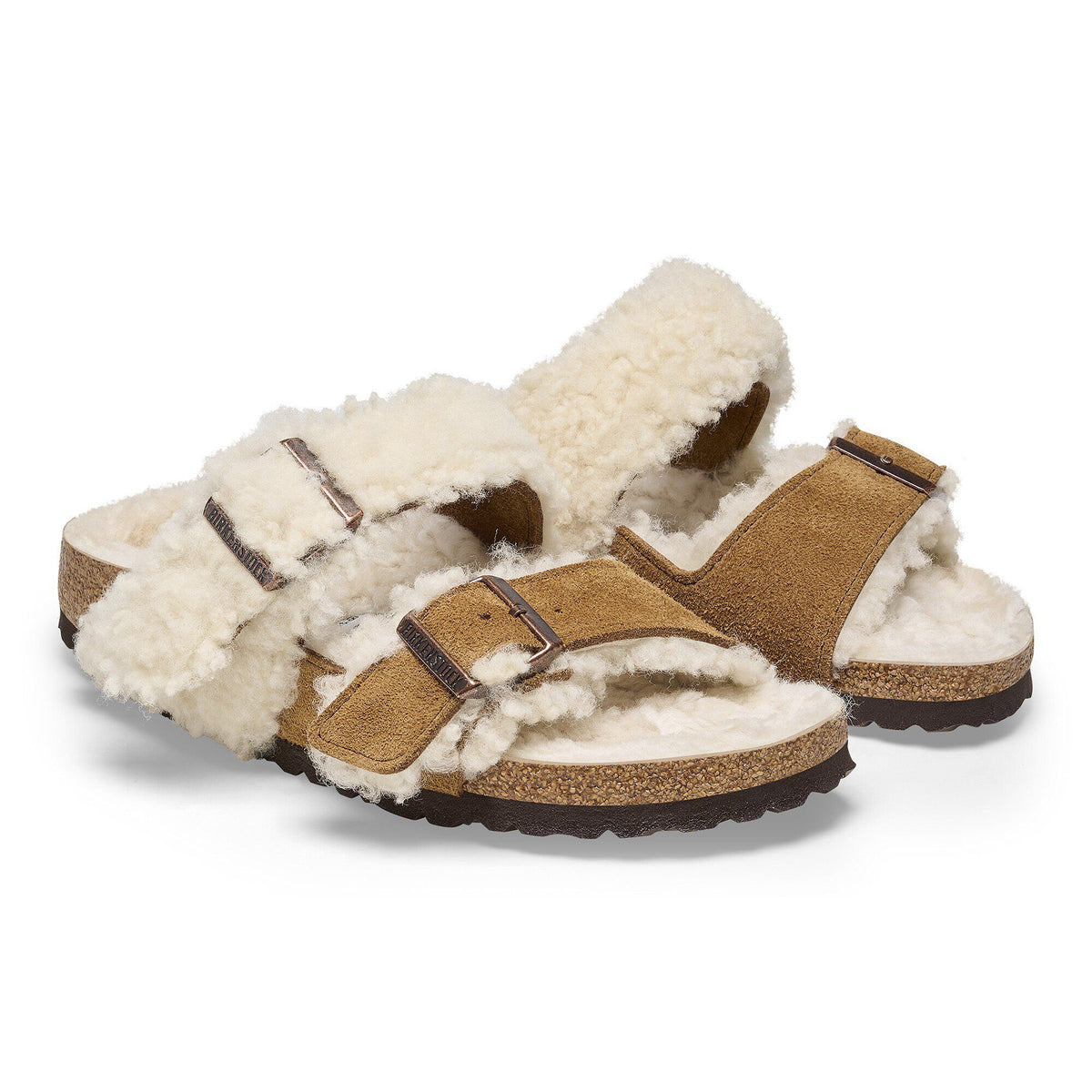 Arizona Teddy Split Suede Leather-Shearling in Color Mink | Birkenstock