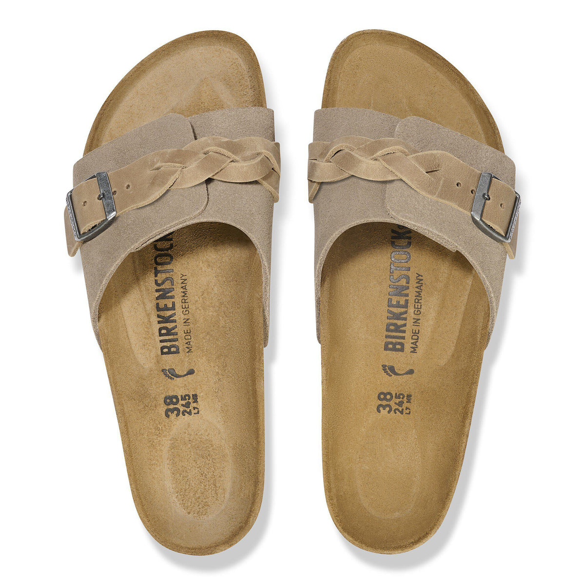 Oita Braided Suede Leather in Color Taupe | Birkenstock