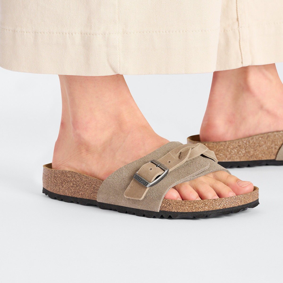 Oita Braided Suede Leather in Color Taupe | Birkenstock