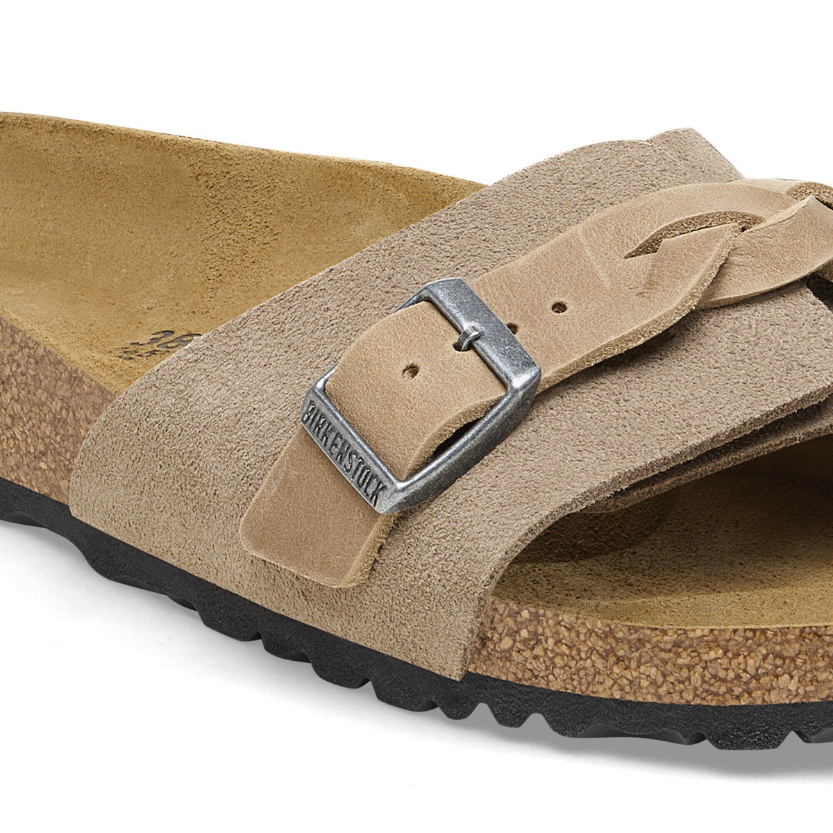 Oita Braided Suede Leather in Color Taupe | Birkenstock