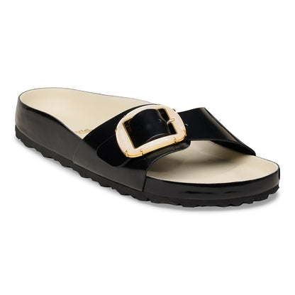 Madrid Big Buckle Pearl Natural Leather Patent in Color High-Shine Black/Ecru | Birkenstock