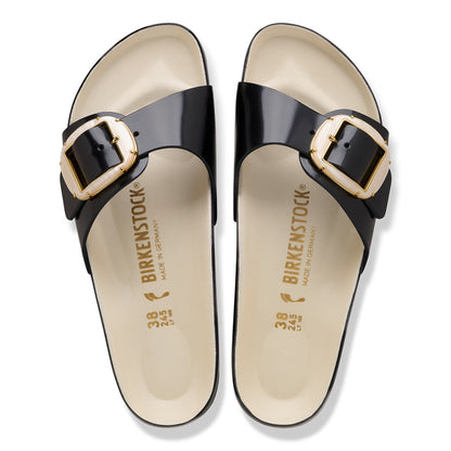Madrid Big Buckle Pearl Natural Leather Patent in Color High-Shine Black/Ecru | Birkenstock