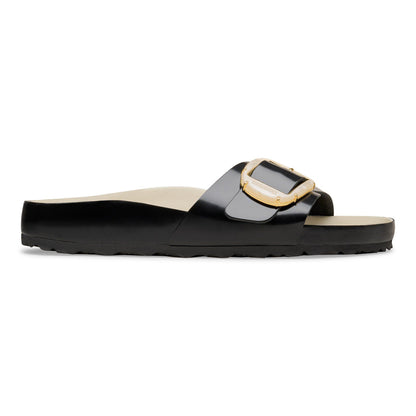 Madrid Big Buckle Pearl Natural Leather Patent in Color High-Shine Black/Ecru | Birkenstock
