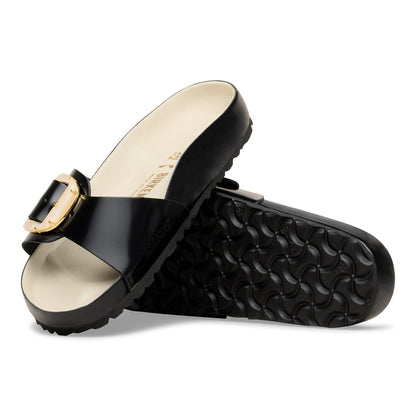 Madrid Big Buckle Pearl Natural Leather Patent in Color High-Shine Black/Ecru | Birkenstock