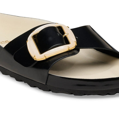 Madrid Big Buckle Pearl Natural Leather Patent in Color High-Shine Black/Ecru | Birkenstock