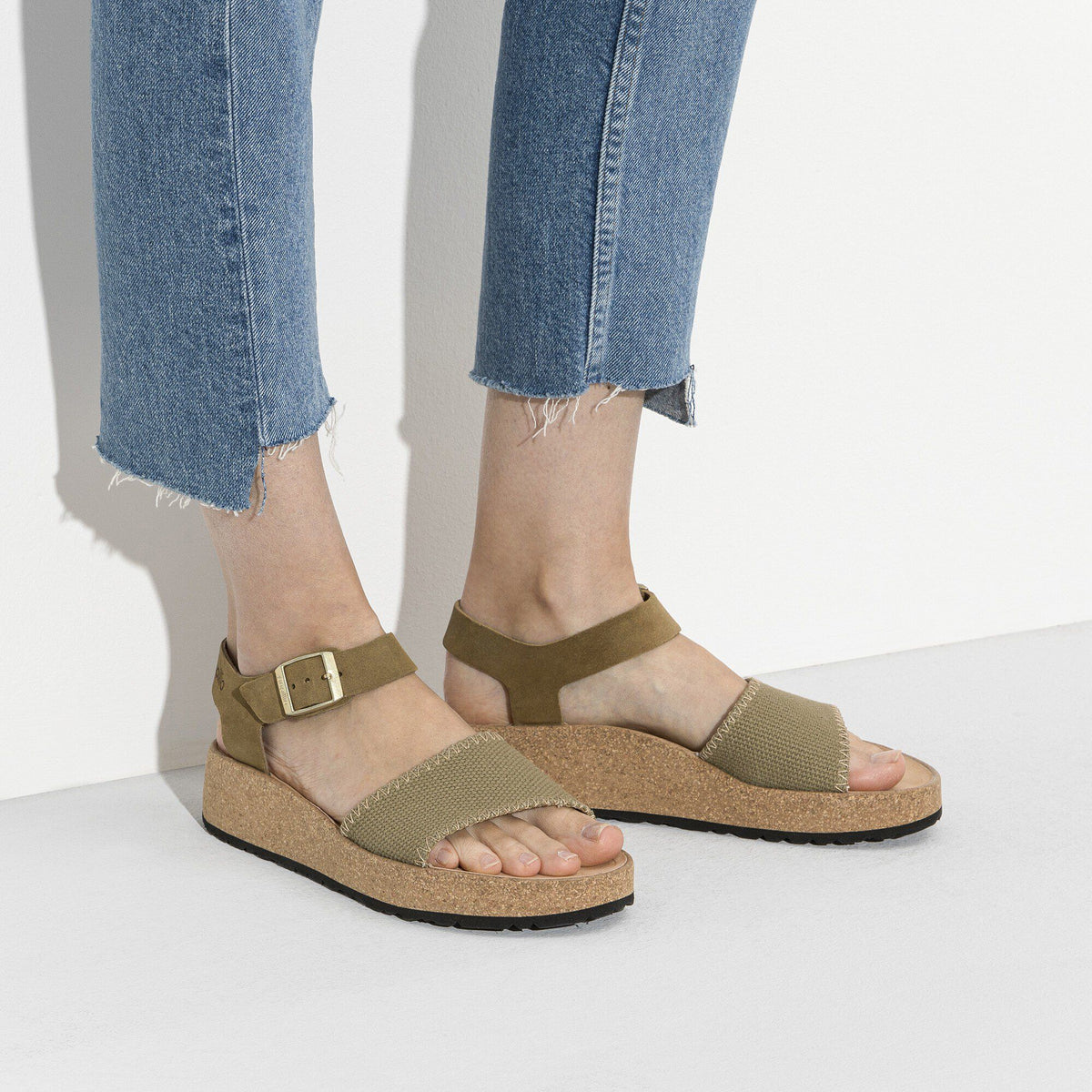 Glenda Suede Leather-Textile in Color Faded Khaki | Birkenstock