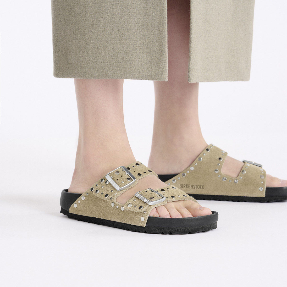 Arizona Rivets Suede Leather in Color Taupe | Birkenstock