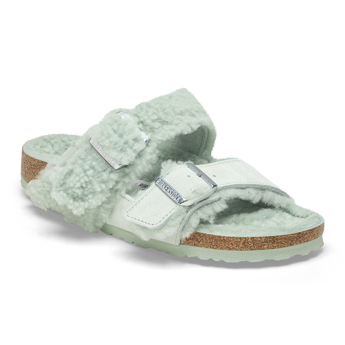 Arizona Teddy Split Suede Leather-Shearling in Color Matcha | Birkenstock