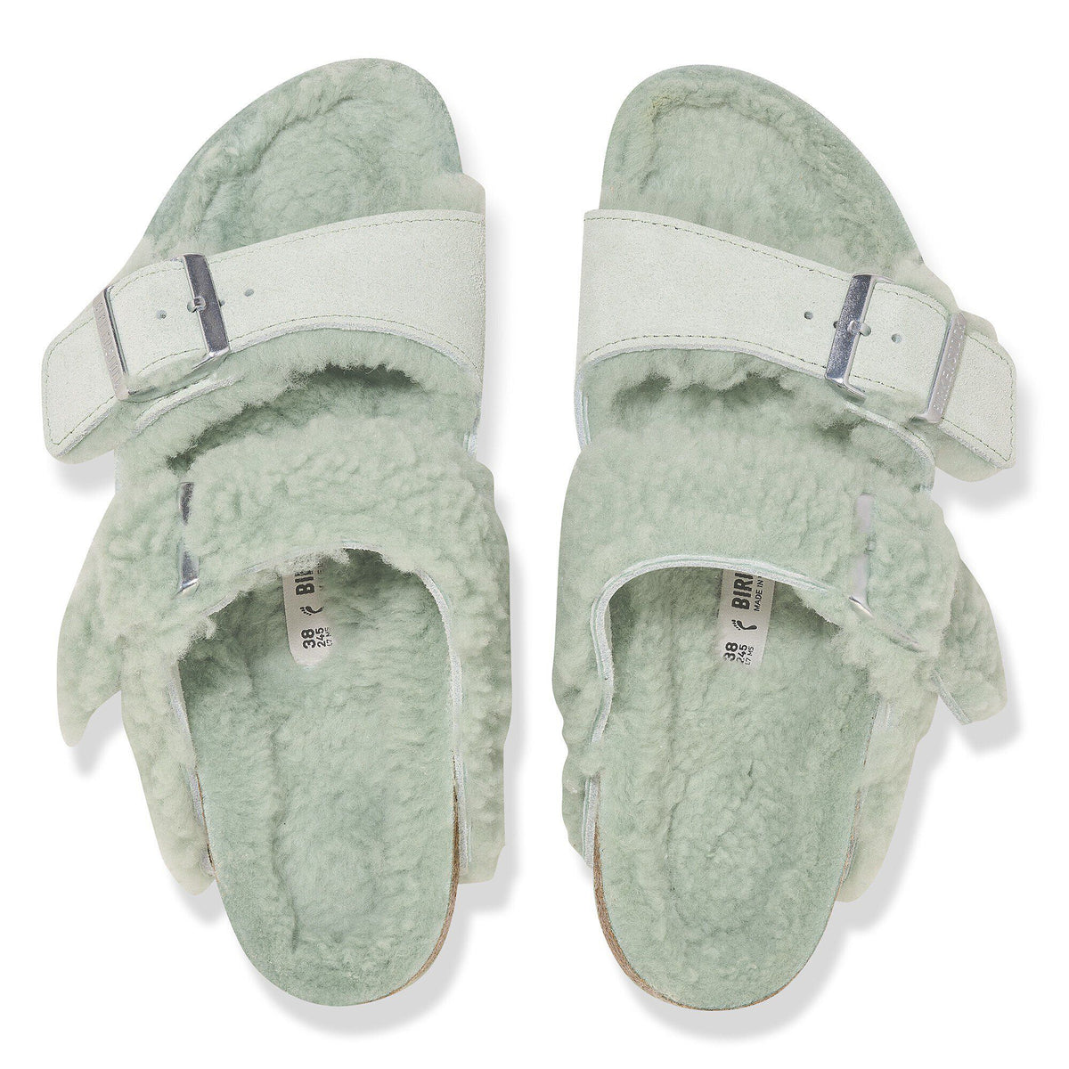 Arizona Teddy Split Suede Leather-Shearling in Color Matcha | Birkenstock