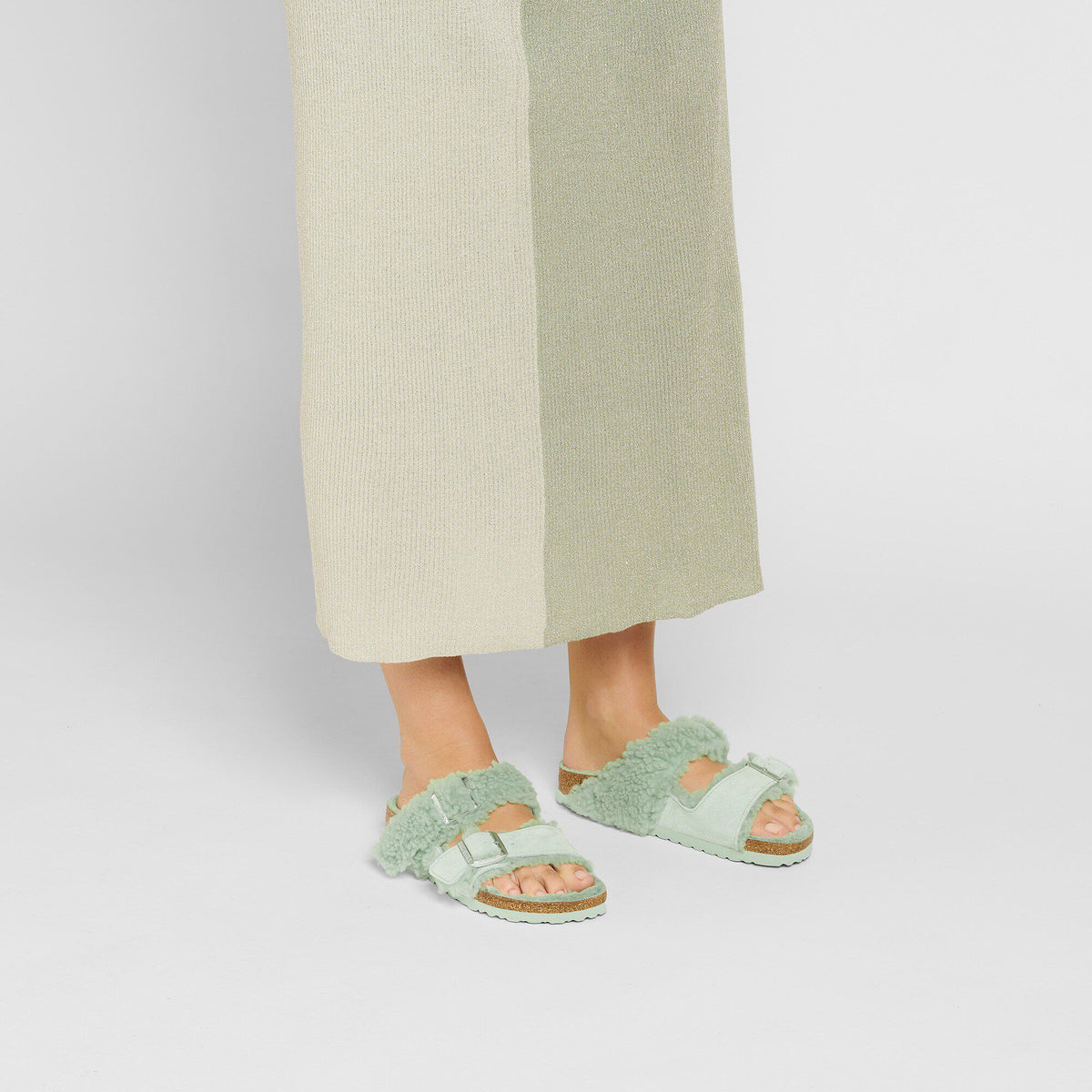 Arizona Teddy Split Suede Leather-Shearling in Color Matcha | Birkenstock