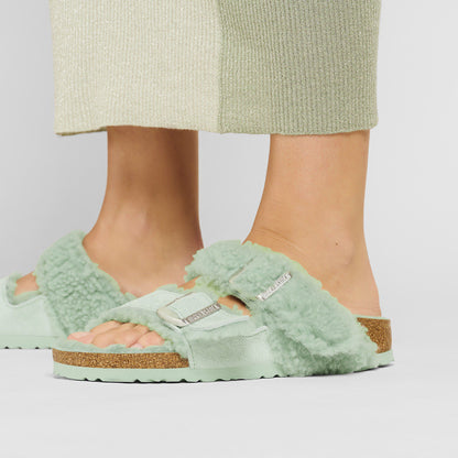Arizona Teddy Split Suede Leather-Shearling in Color Matcha | Birkenstock