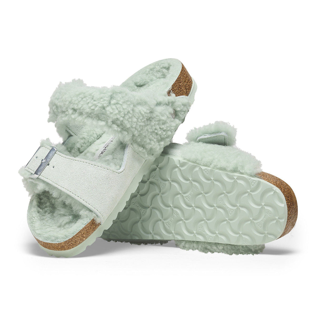 Arizona Teddy Split Suede Leather-Shearling in Color Matcha | Birkenstock