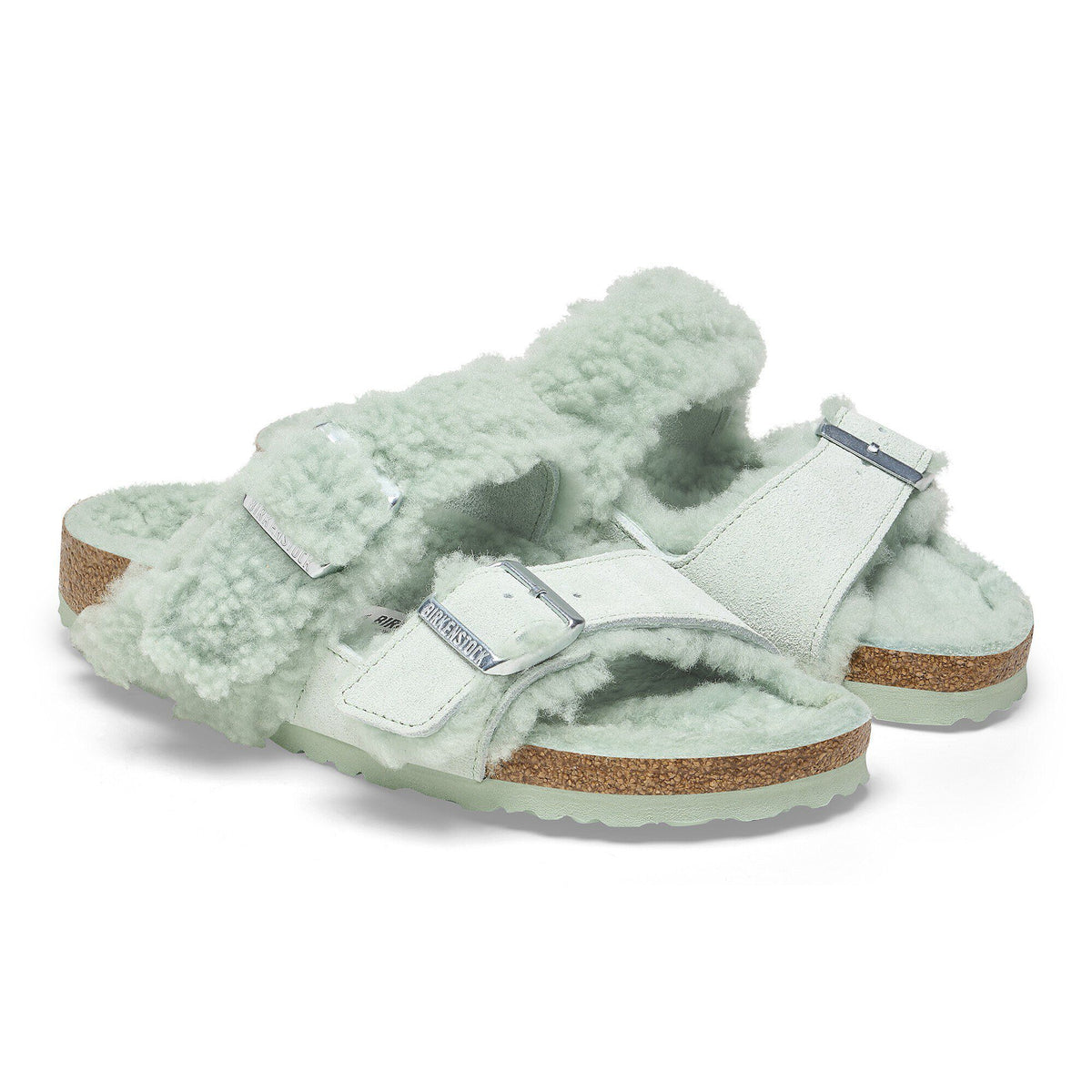 Arizona Teddy Split Suede Leather-Shearling in Color Matcha | Birkenstock