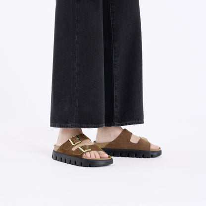 Arizona Chunky Suede Leather in Color Dark Tea/ Black | Birkenstock