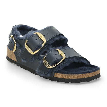 Milano Big Buckle Shearling Oiled Leather in Color Midnight Blue | Birkenstock