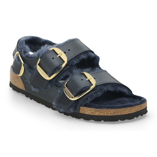 Milano Big Buckle Shearling Oiled Leather in Color Midnight Blue | Birkenstock
