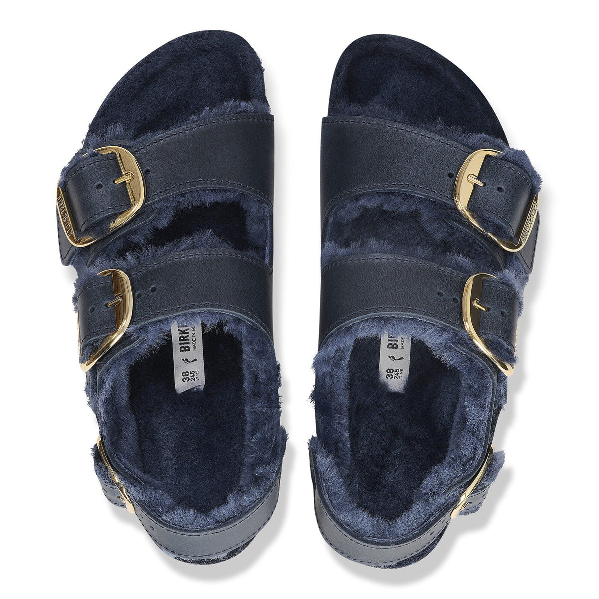 Milano Big Buckle Shearling Oiled Leather in Color Midnight Blue | Birkenstock